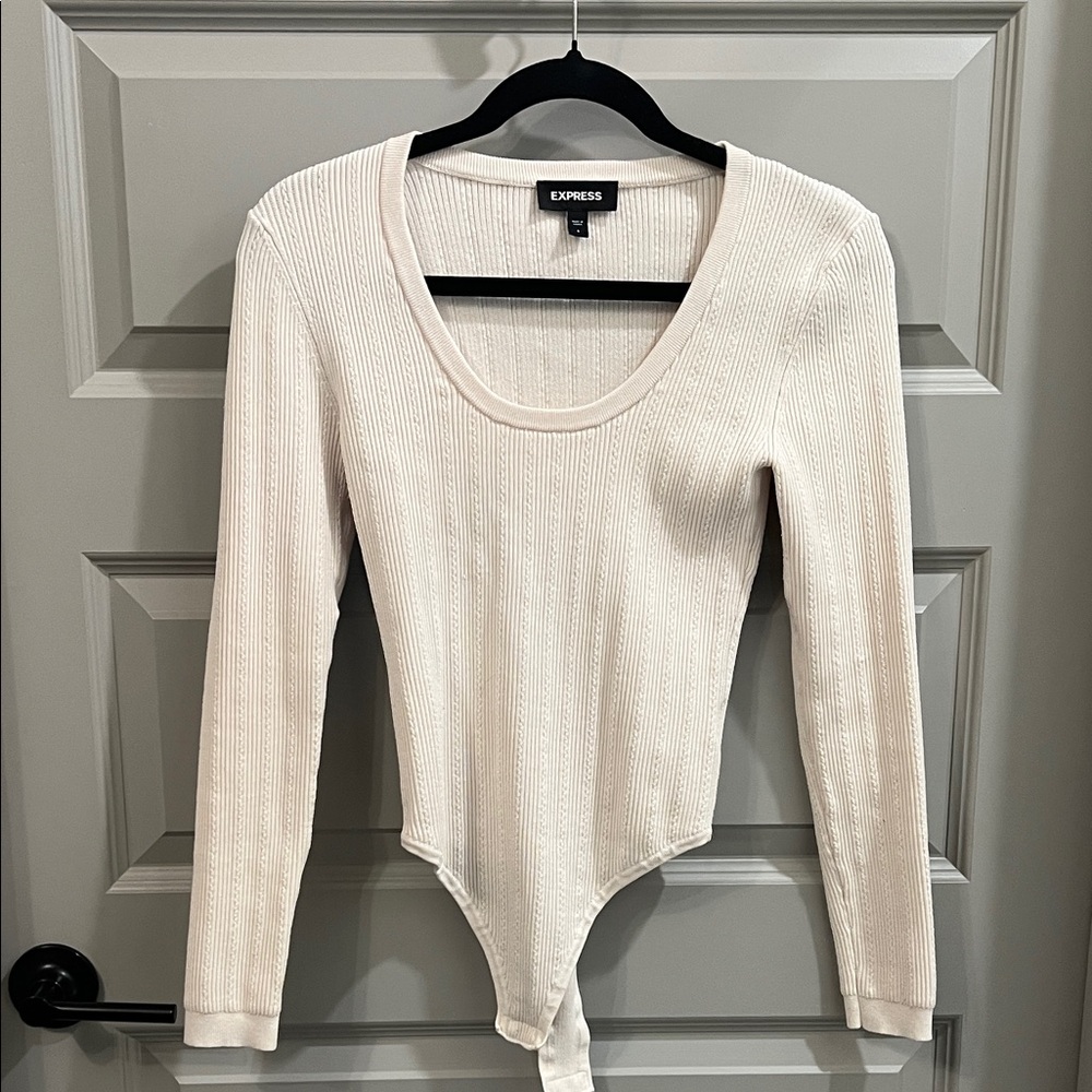 Express Women's Ivory Ribbed Bodysuit